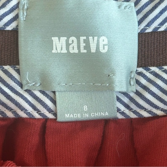 Maeve Anthropologie Red Cotton Ruffle Pocket Knee-Length Skirt Women’s Size 8 - Picture 4 of 5